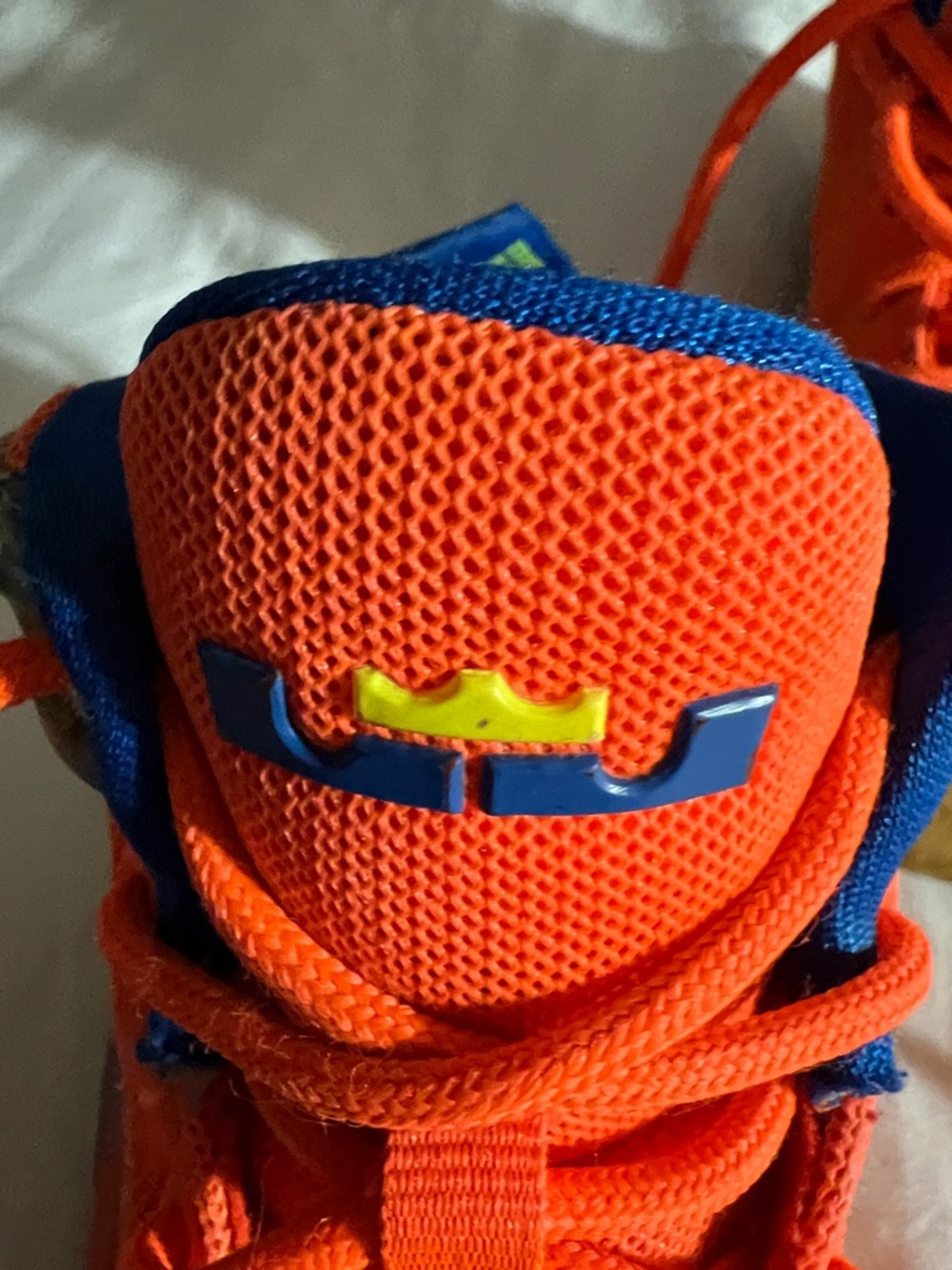 LeBron James Nike Orange Sneakers with Yellow Swoosh and Blue Lining - Picture 7 of 7